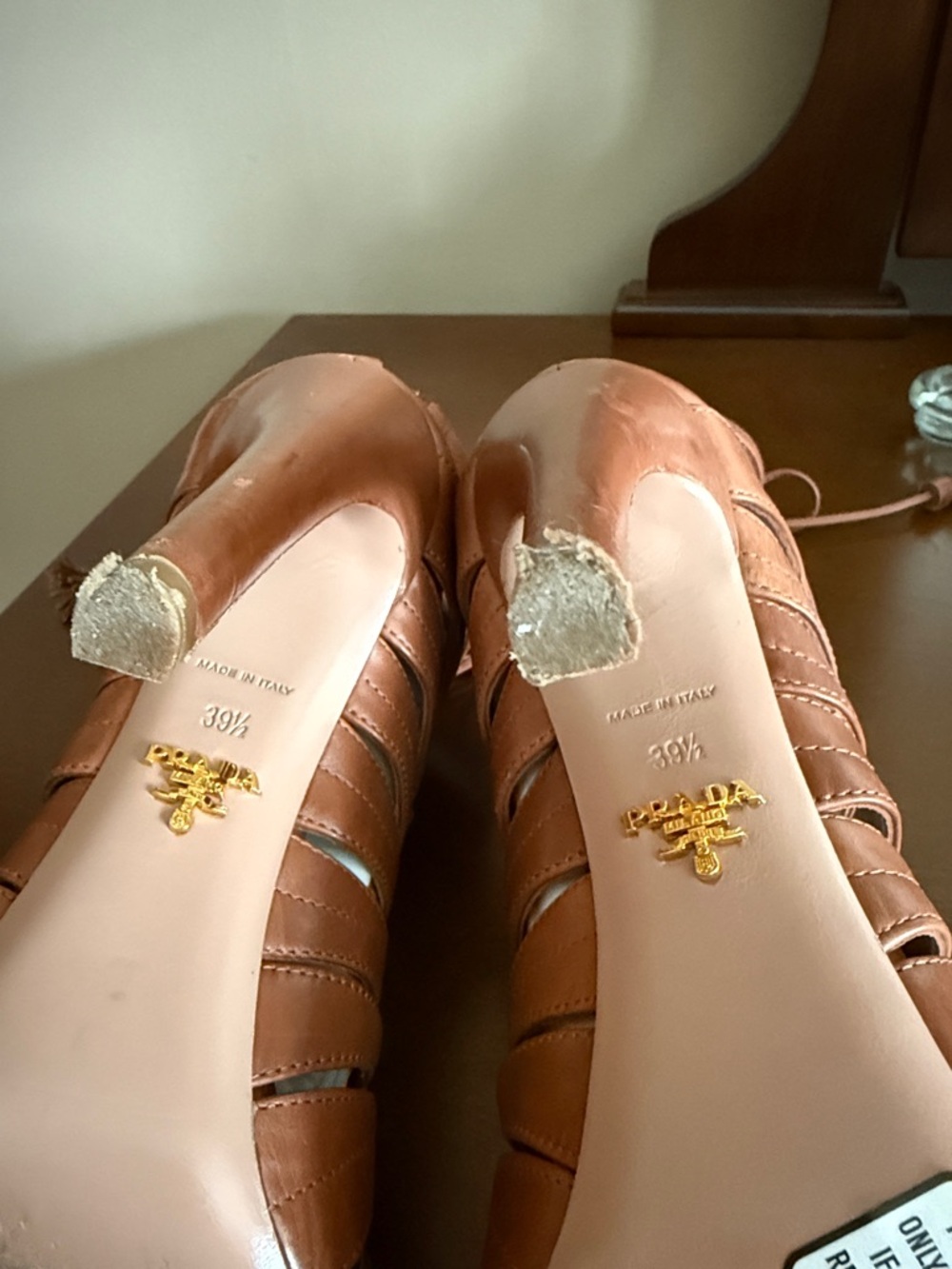 Prada Tan Brown Strappy Gladiator Lace-Up Heels - Picture 9 of 11